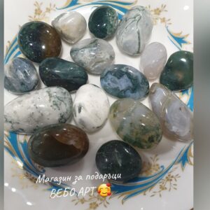 Комплект декоративни полирани камъни Мъхов ахат