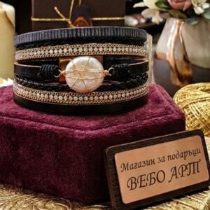Дамска многослойна кожена гривна в бохо стил