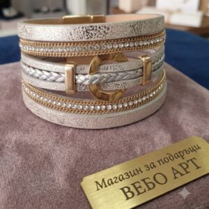 Елегантна многослойна бохо гривна от еко кожа и кристали